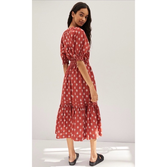 EUC by ANTHROPOLOGIE Felipa Crimson Ikat Cottagecore Boho Flounce Midi Dress M - Picture 9 of 13